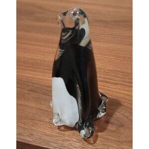 Vintage Glass Penguin Handcrafted Art Sculpture Figurine Clear/Black/White 5"